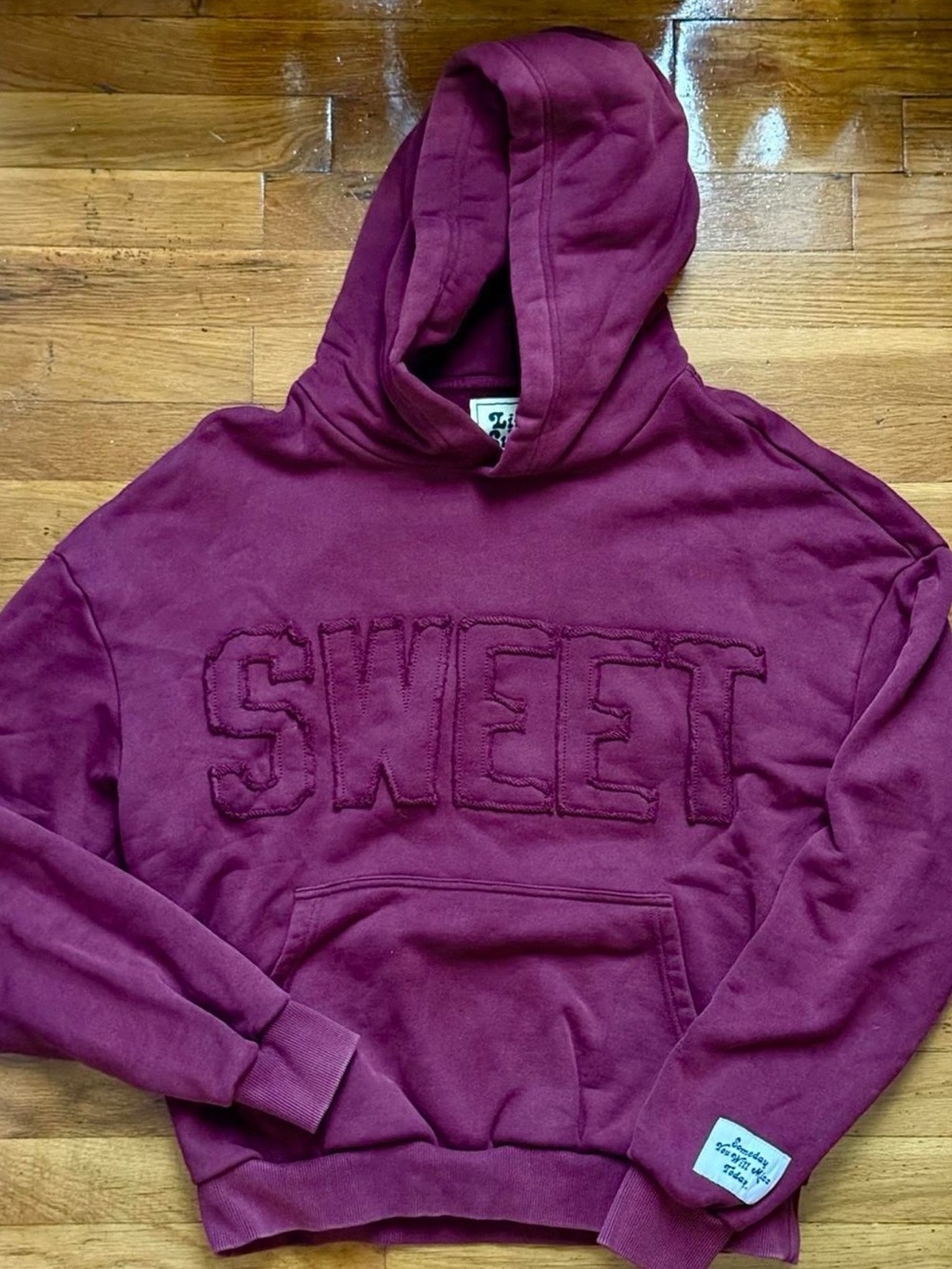 NWOT Sweet Maroon 'SWEET' Embroidered Hoodie 100% cotton